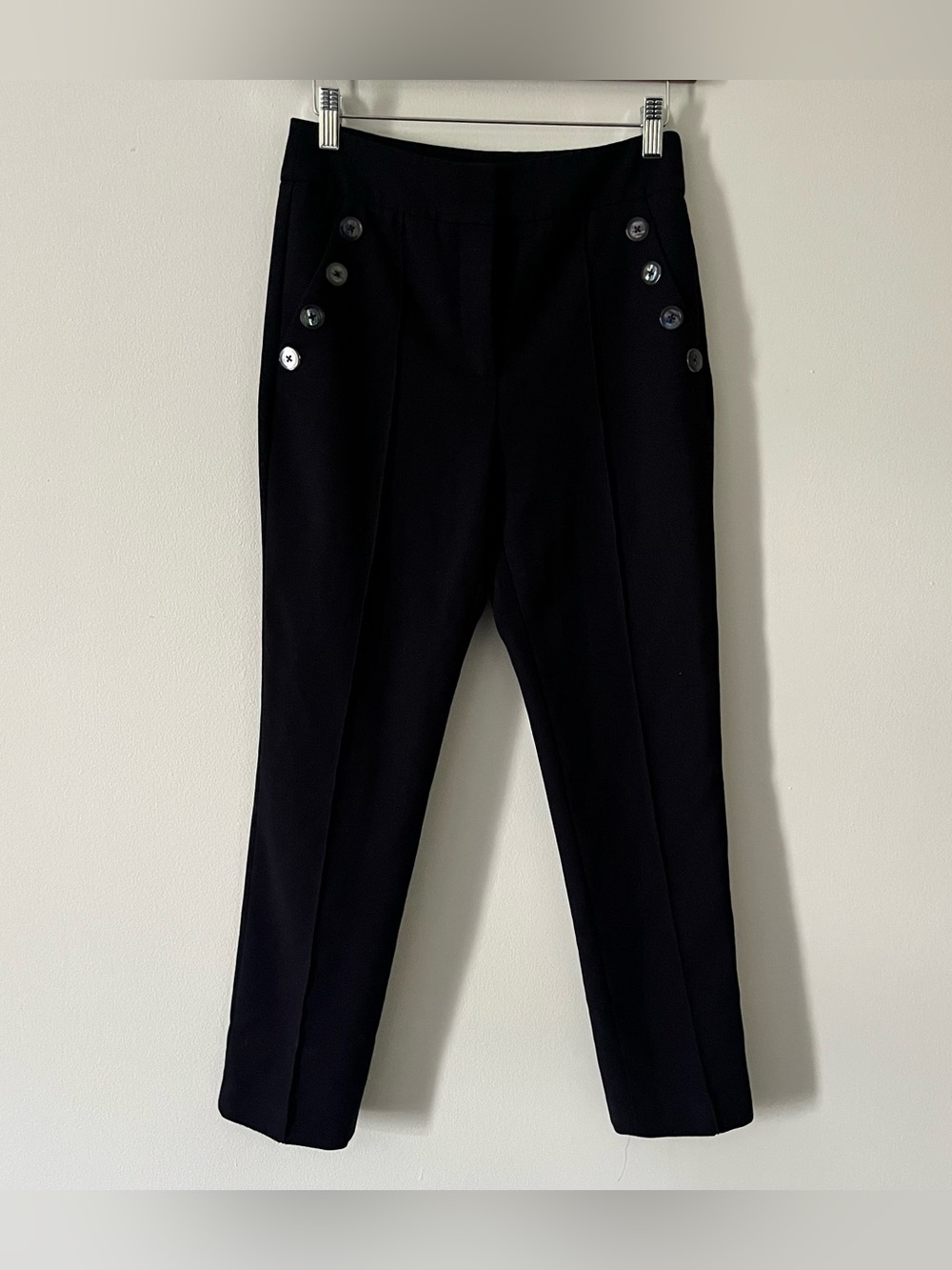 Veronica Beard Friedman Navy Blue Tailored Slim Pants Size 2 Sailor Buttons